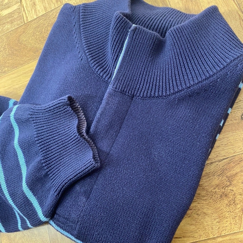 Brooks Brothers Mens Sweater XL Blue Striped 346 Supima Cotton 1/4‎ Button
